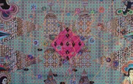 <p>Les Femmes dAlger #68 72"x72" Acrylic, Pins and Photo Collage on Canvas. 2016.</p>
